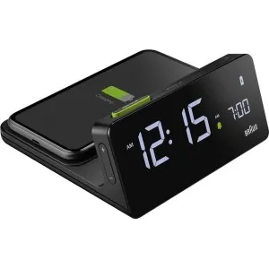 Ξυπνητήρι-Ψηφιακό ρολόι BRAUN BC21B σε μαύρο χρώμα με ασύρματο φορτιστή κινητών.