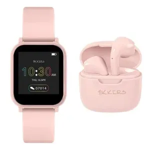 Γυναικείο ρολόι Tikkers TKS10-0001-SET Smartwatch Set Box με μαύρο ψηφιακό καντράν και ροζ καουτσούκ λουράκι.