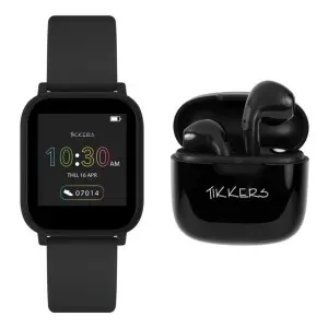 Ρολόι Tikkers TKS10-0002-SET Smartwatch Set Box με ψηφιακό καντράν και μαύρο καουτσούκ λουράκι.