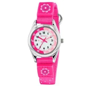 Παιδικό ρολόι Tikkers TK0119 Pink Textile με λευκό καντράν και φούξια υφασμάτινο λουράκι.