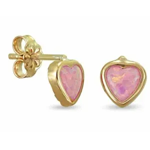Χρυσά σκουλαρίκια με καρδιές ροζ  SKXR4117