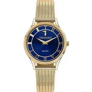 Γυναικείο ρολόι TRUSSARDI R2453152501 T-Star από ανοξείδωτο ατσάλι με μπλε καντράν και χρυσό μπρασελέ.