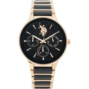 Ανδρικό ρολόι U. S. Polo Assn. USP4893RG Alexandre με μαύρο καντράν και μαύρο-ροζ χρυσό μπρασελέ.
