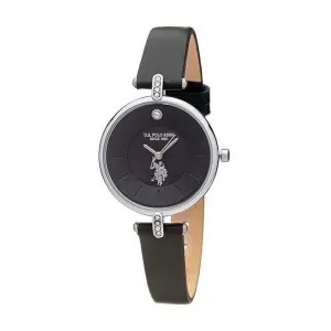 Γυναικείο ρολόι U. S. Polo Assn. USP5937BK HELEN με μαύρο καντράν και μαύρο δερμάτινο λουράκι.