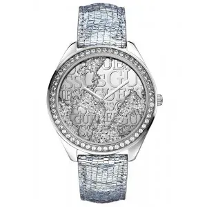 GUESS Crystals Silver Leather Strap W0503L1