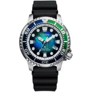 Ανδρικό ρολόι Citizen BN0166-01L Promaster Diver Eco-Drive με μπλε καντράν και μαύρο καουτσούκ λουράκι.