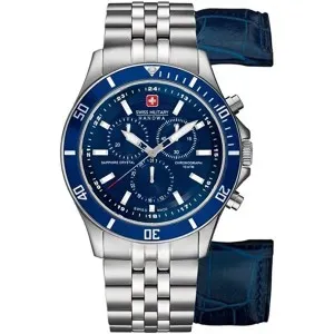 Ανδρικό ρολόι SWISS MILITARY HANOWA 06-5183.7.04.003SET Flagship με μπλε καντράν και ασημί μπρασελέ.