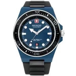 Ανδρικό ρολόι Swiss Military Hanowa SMWGN0001184 Ocean Pioneer με μπλε καντράν και μαύρο καουτσούκ λουράκι.