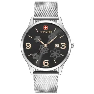 Γυναικείο ρολόι HANOWA 16-3085.04.007 Spring με μαύρο καντράν και ασημί μπρασελέ.