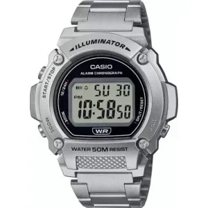 Ανδρικό ρολόι Casio W-219HD-1AVEF με ψηφιακό καντράν και ασημί μπρασελέ.
