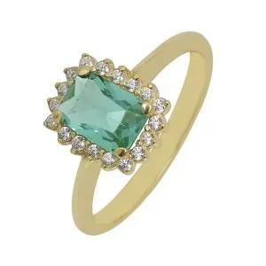 Χρυσό γυναικείο δαχτυλίδι ροζέτα με ορθογώνια πέτρα DAXR26687G