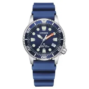 Ανδρικό ρολόι CITIZEN EO2021-05L Promaster Eco-Drive από ανοξείδωτο ατσάλι με μπλε καντράν και μπλε καουτσούκ λουράκι.