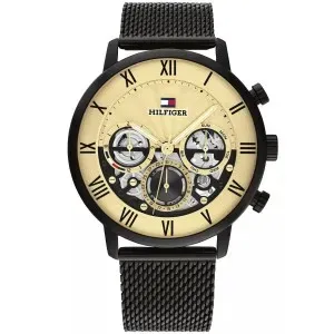 Aνδρικό ρολόι Tommy Hilfiger 1710568 Legend από ανοξείδωτο ατσάλι με χρυσό καντράν και μαύρο μπρασελέ.