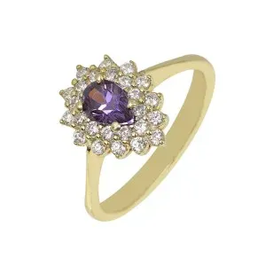 Χρυσό γυναικείο δαχτυλίδι ροζέτα με πουάρ πέτρα DAXR24940G