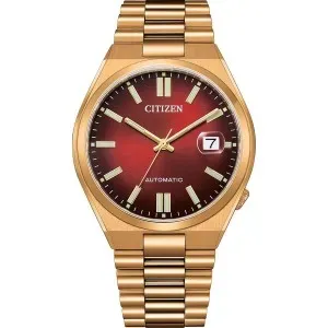 Ανδρικό ρολόι CITIZEN NJ0153-82X Tsuyosa Automatic από ανοξείδωτο ατσάλι με κόκκινο καντράν και rose gold μπρασελέ.
