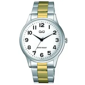 Ανδρικό ρολόι Q&Q C10AJ002PY με λευκό καντράν και ασημί-χρυσό μπρασελέ.