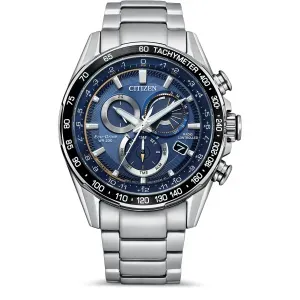 Ανδρικό ρολόι CITIZEN CB5914-89L Radio Controlled Eco-Drive με μπλε καντράν και ασημί μπρασελέ.