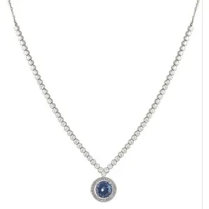 Λευκόχρυσο κολιέ ροζέτα ριβιέρα με μπλε πέτρα FL17395S