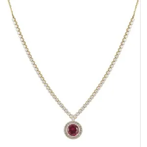 Χρυσό κολιέ ροζέτα ριβιέρα με κόκκινη πέτρα FL17397G