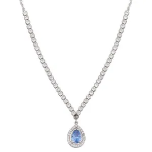 Λευκόχρυσο κολιέ ροζέτα Ριβιέρα με γαλάζια πουάρ πέτρα FL17440S