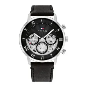 Ανδρικό ρολόι Tommy Hilfiger 1710565 Legend από ανοξείδωτο ατσάλι με μαύρο καντράν και μαύρο δερμάτινο λουράκι.