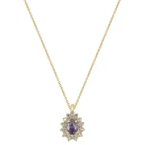 Χρυσό κολιέ ροζέτα με πουάρ μωβ πέτρα FL33745G