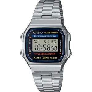 Ρολόι CASIO A-168WA-1 Vintage Iconic Chronograph από ανοξείδωτο ατσάλι με ψηφιακό καντράν και μπρασελέ.