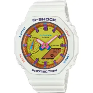Γυναικείο ρολόι CASIO GMA-S2100BS-7AER G-Shock με ψηφιακό καντράν και λευκό καουτσούκ λουράκι.