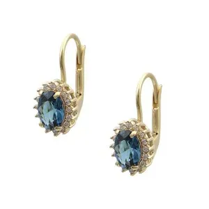 Χρυσά σκουλαρίκια ροζέτα Μονακέλα με οβάλ μπλε πέτρα EAXR33406G