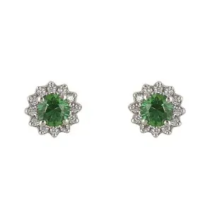 Λευκόχρυσα σκουλαρίκια ροζέτα με πράσινη πέτρα EAXR24567S