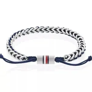 Ανδρικό βραχιόλι Tommy Hilfiger 2790511 από ανοξείδωτο ατσάλι και μπλε κορδόνι.