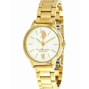Γυναικείο ρολόι U.S Polo Assn. USP8049YG Evelyn με λευκό καντράν και χρυσό μπρασελέ.