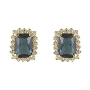 Χρυσά σκουλαρίκια ροζέτα με ορθογώνια μπλε πέτρα EAXR32766G