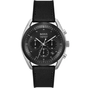 Ανδρικό ρολόι BOSS 1514091 Top από ανοξείδωτο ατσάλι με μαύρο καντράν και μαύρο καουτσούκ λουράκι.