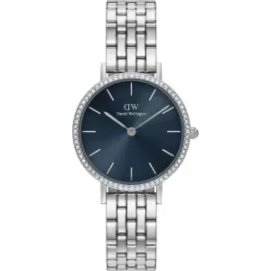 Γυναικείο ρολόι DANIEL WELLINGTON DW00100664 Petite Bezel Crystals από ανοξείδωτο ατσάλι με μπλε καντράν και μπρασελέ.