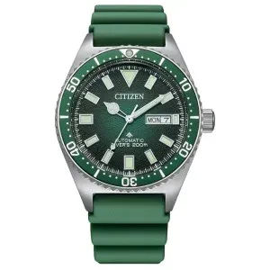 Ανδρικό ρολόι Citizen NY0121-09XE Promaster Automatic με πράσινο καντράν και πράσινο καουτσούκ λουράκι.