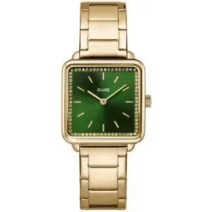 Γυναικέιο ρολόι CLUSE CW10311 Tetragone από ανοξείδωτο ατσάλι με πράσινο καντράν και χρυσό μπρασελέ.