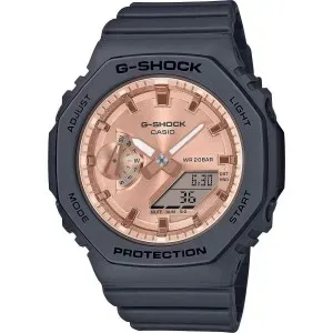 Γυναικείο ρολόι G-SHOCK GMA-S2100MD-1AER Chronograph με ροζ καντράν και μαύρο καουτσούκ λουράκι.