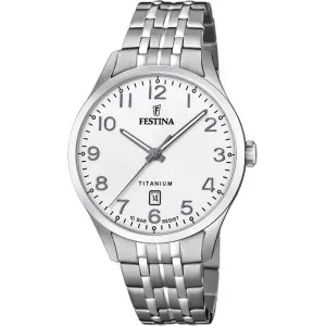 Ανδρικό ρολόι FESTINA F20466/1 Titanium με λευκό καντράν και ασημί μπρασελέ.