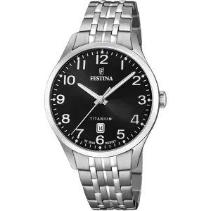 Ανδρικό ρολόι FESTINA F20466/3 Titanium με μαύρο καντράν και ασημί μπρασελέ.