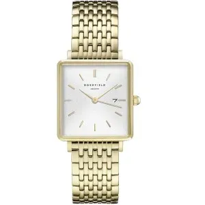 Γυναικείο ρολόι Rosefield QWSG-Q09 The Boxy με ασημί καντράν και χρυσό μπρασελέ.