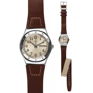 Ρολόι SWATCH YLS712 Doublewrap με Καφέ Δερμάτινο Λουράκι