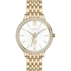 Γυνακείο ρολόι U S POLO USP5971YG Faith Crystals με λευκό καντράν και μπρασελέ.