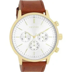 Ανδρικό ρολόι OOZOO Timepieces C11201 με λευκό καντράν και καφέ δερμάτινο λουράκι.