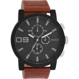 Ανδρικό ρολόι OOZOO C11211 Timepieces με μαύρο καντράν και καφέ δερμάτινο λουράκι.