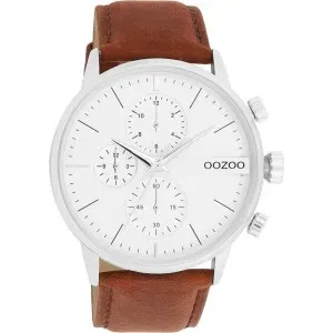Ανδρικό ρολόι OOZOO C11220 Timepieces με λευκό καντράν και καφέ δερμάτινο λουράκι.