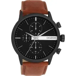 Ανδρικό ρολόι OOZOO C11223 Timepieces με μαύρο καντράν και καφέ δερμάτινο λουράκι.