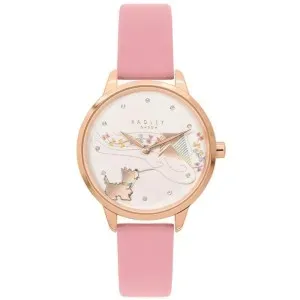 Γυναικείο ρολόι Radley London RY21604 με λευκό καντράν και ροζ δερμάτινο λουράκι.