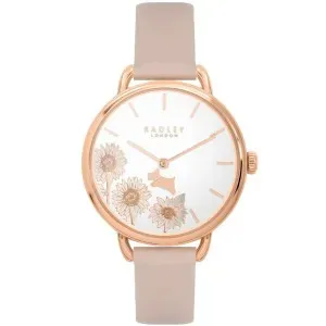 Γυναικείο ρολόι Radley London RY21620 με λευκό καντράν και ροζ δερμάτινο λουράκι.