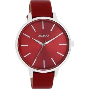 Γυνακείο ρολόι OOZOO C11299 Timepieces με κόκκινο καντράν και κόκκινο δερμάτινο λουράκι.